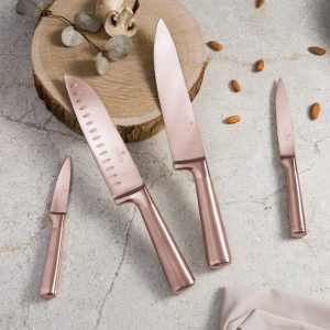 KNIFE SET BLACK HANDLE ROSE GOLD